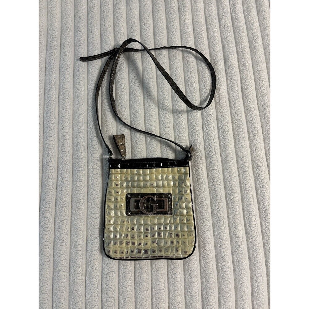 Vintage Guess Frontier Patent crocodile Leather cream dark brown Crossbody Purse